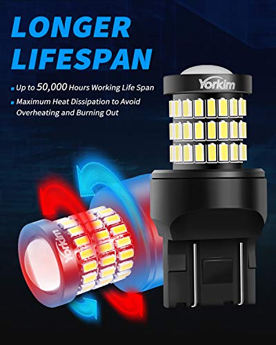Yorkim لمبة يوركيم فائقة السطوع 7440 LED بيضاء T20 لمبة LED 7441 7443 7444 W21W للاستخدام كضوء احتياطي، ضوء عكسي، ضوء فرامل، ضوء خلفي، ضوء إشارة انعطاف - عبوة من 2 - بيضاء - Image 5