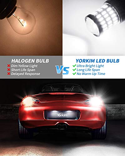 Yorkim لمبة يوركيم فائقة السطوع 7440 LED بيضاء T20 لمبة LED 7441 7443 7444 W21W للاستخدام كضوء احتياطي، ضوء عكسي، ضوء فرامل، ضوء خلفي، ضوء إشارة انعطاف - عبوة من 2 - بيضاء - Image 2