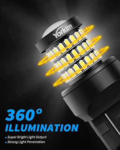 Yorkim لمبة يوركيم فائقة السطوع 7440 LED بيضاء T20 لمبة LED 7441 7443 7444 W21W للاستخدام كضوء احتياطي، ضوء عكسي، ضوء فرامل، ضوء خلفي، ضوء إشارة انعطاف - عبوة من 2 - بيضاء - Image 4