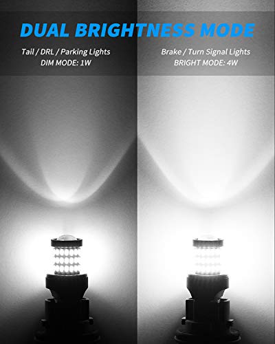 Yorkim لمبة يوركيم فائقة السطوع 7440 LED بيضاء T20 لمبة LED 7441 7443 7444 W21W للاستخدام كضوء احتياطي، ضوء عكسي، ضوء فرامل، ضوء خلفي، ضوء إشارة انعطاف - عبوة من 2 - بيضاء - Image 3