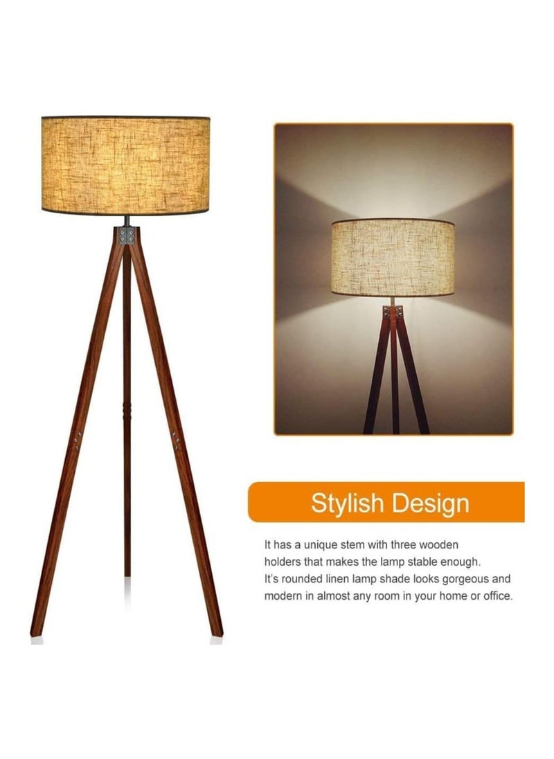Gonice Gonice Wood Tripod Floor Lamp, Modern Standing Light with E26 Lamp Base, Wood Floor Reading Lamp with Solid Wood Legs for Living Rooms, Study Room and Office  - Image 2
