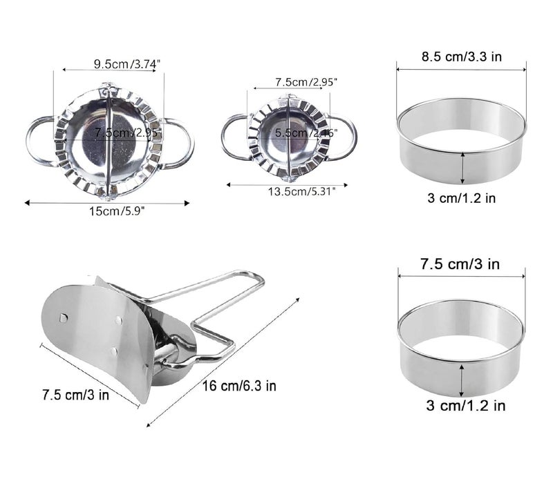 CONNECTWIDE CONNECTWIDE STORE77 6 Pieces Stainless Steel Dumplings Maker 2 Pieces Dumpling Molds 1Piece Dumpling Skin Roller and 3 Pieces Dumpling Skin Cutter Pie Ravioli Empanadas Press Mold  - Image 4