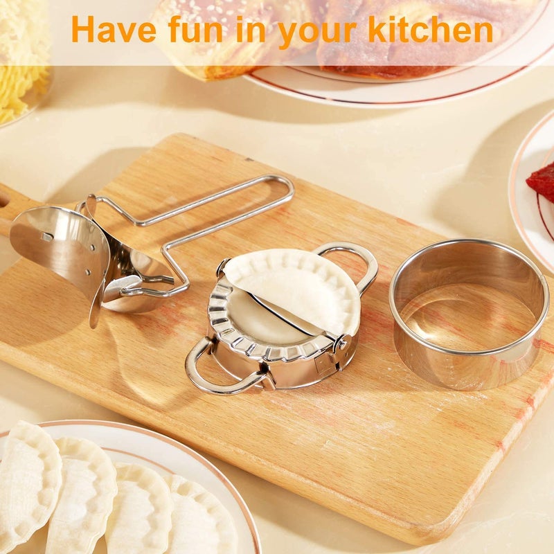 CONNECTWIDE CONNECTWIDE STORE77 6 Pieces Stainless Steel Dumplings Maker 2 Pieces Dumpling Molds 1Piece Dumpling Skin Roller and 3 Pieces Dumpling Skin Cutter Pie Ravioli Empanadas Press Mold  - Image 5