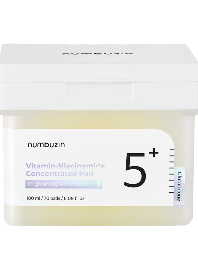 numbuzin Numbuzin No.5+ Niacinamide Concentrated Toner Pads - 70 Pads with Glutathione, Niacinamide, PHA & LHA | 180ml Korean Skincare Set  - Image 1