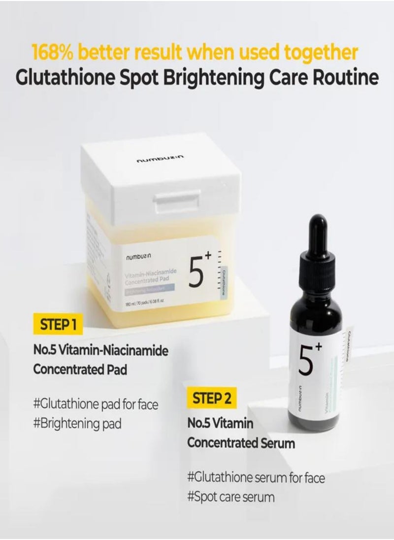 numbuzin - Numbuzin No.5+ Niacinamide Concentrated Toner Pads - 70 Pads with Glutathione, Niacinamide, PHA & LHA | 180ml Korean Skincare Set - Image 1