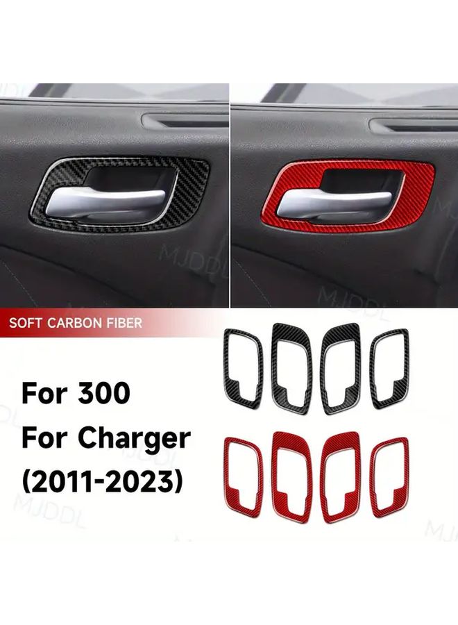 4pcs Set Soft Carbon Fiber Car Inner Door Bowl Sticker Red A Decorative Trim Kit For Dodge Charger Chrysler 300 2011 2023 Accessories - Image 2