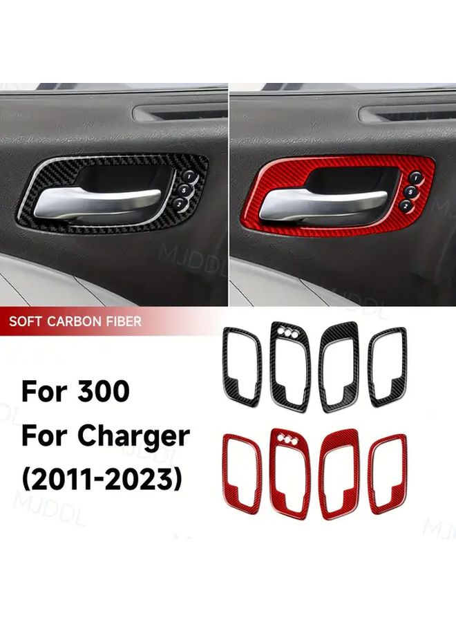 4pcs Set Soft Carbon Fiber Car Inner Door Bowl Sticker Red A Decorative Trim Kit For Dodge Charger Chrysler 300 2011 2023 Accessories - Image 1