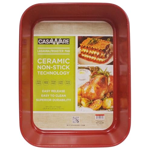 casaWare Ceramic Coated NonStick Lasagna/Roaster Pan 13 x 10 x 3-Inch (Red Granite) - Image 3