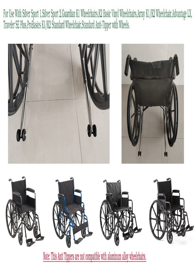 ComsenMed Wheelchair Anti-tippers for Wheelchair Silver Sport & Chrome Sport Standart Wheels Stability,with Wheels,Steel Universal Rear Anti-Tipper Straight w/Wheels,Universal Parts,STDS833N(1 Pair,Black) - Image 5