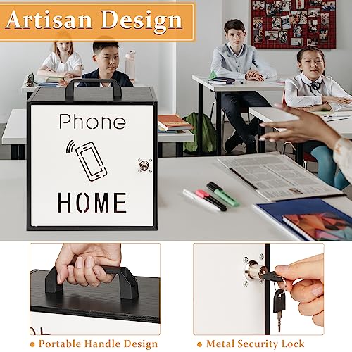 Lzttyee Cell Phone Holder Classroom 33 Slots Wooden Cell Phone Storage Cabinet Pocket Chart with Handle and Security Lock for Classroom Office (33 Grid Cabinet Black) - Image 3