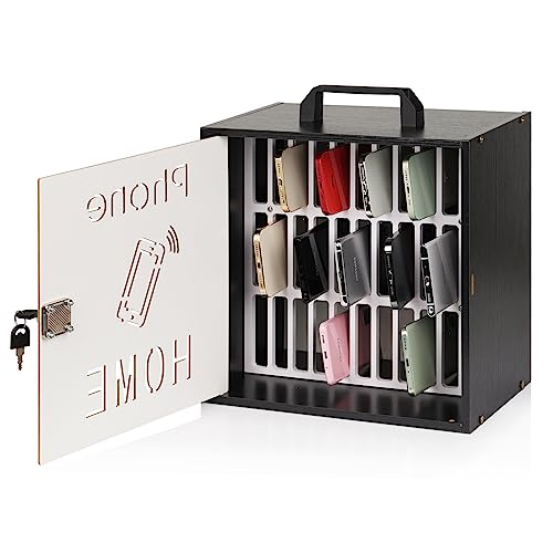 Lzttyee Cell Phone Holder Classroom 33 Slots Wooden Cell Phone Storage Cabinet Pocket Chart with Handle and Security Lock for Classroom Office (33 Grid Cabinet Black) - Image 1