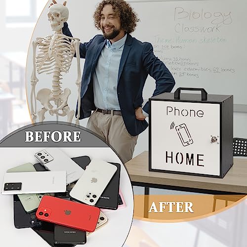 Lzttyee Cell Phone Holder Classroom 33 Slots Wooden Cell Phone Storage Cabinet Pocket Chart with Handle and Security Lock for Classroom Office (33 Grid Cabinet Black) - Image 4