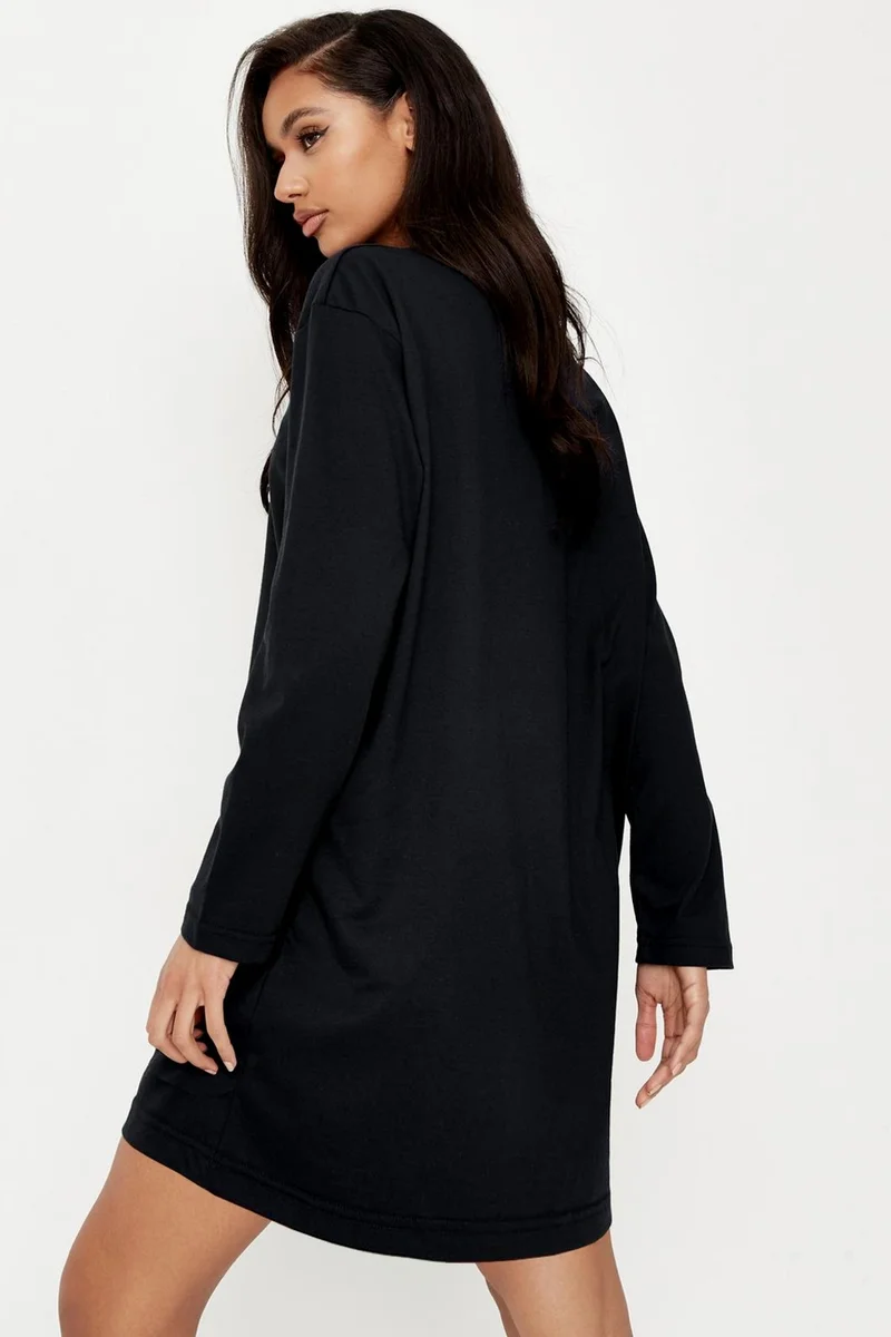 روك اند رول Rock & Roll Bandana Panda Black Long Sleeve Cotton T-Shirt Women's Dress