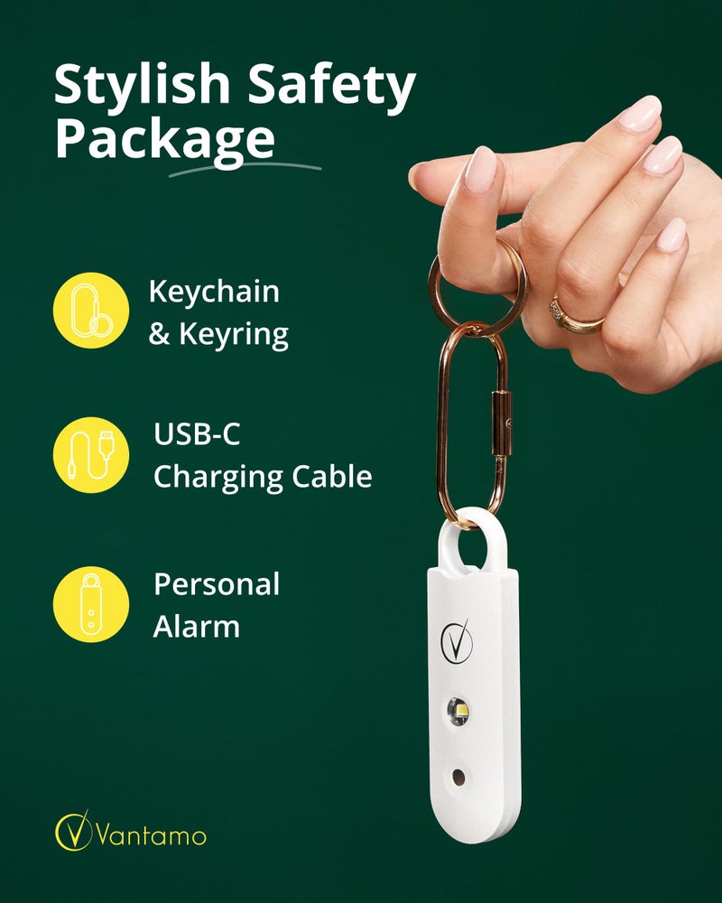 Vantamo Personal Alarm for Self Defense with Low Battery Notice, Strobe Light & Extra Loud 130 dB Double Speakers Safety Keychain Set for Women, Rechargeable Panic Button for Womens Self Defense - Image 4