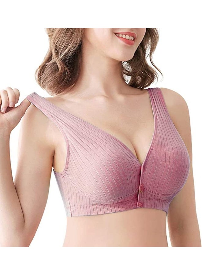 Rubik Nursing Bra for Women, Breast Feeding Maternity Front Button Closure Seamless Removeable Padded Smooth Wireless Pregnancy Sleeping Bra (Medium) Coral  - Image 1