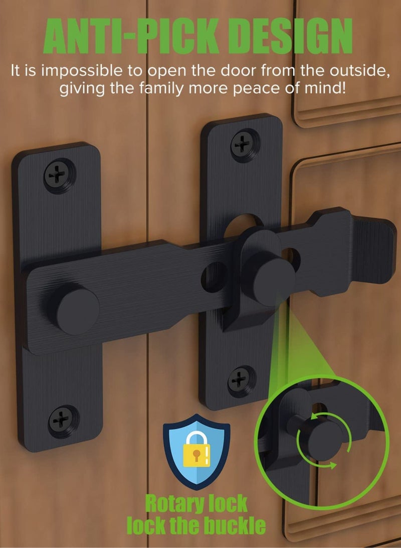 Zikra Barn Door Lock, Flip Gate Latches, 304 Stainless Steel Heavy Duty Safety Door Bolt Latch Lock for Sliding Barn Door Latch Lock, Fence, Garden, Bathroom, Outdoor, Shed, Garage Door (Black) - Image 2
