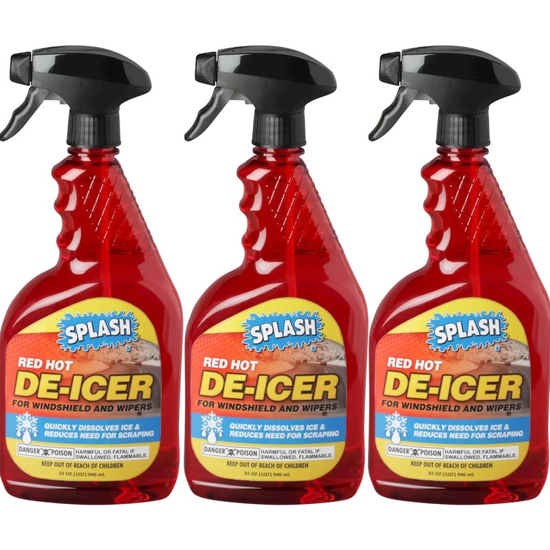 Splash Red Hot Deicer Windshield Trigger Spray 32 Ounces Pack of 3