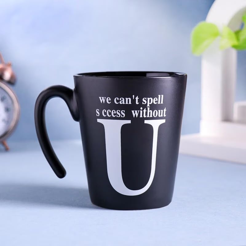Floweraura Floweraura Succeed in Life Quote Printed Black Ceramic Coffee Mug for Best Friend Girlfriend Boyfriend Husband Wife Students Teacher Colleague 375 ml  - Image 2