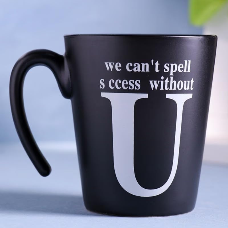 Floweraura Floweraura Succeed in Life Quote Printed Black Ceramic Coffee Mug for Best Friend Girlfriend Boyfriend Husband Wife Students Teacher Colleague 375 ml  - Image 4