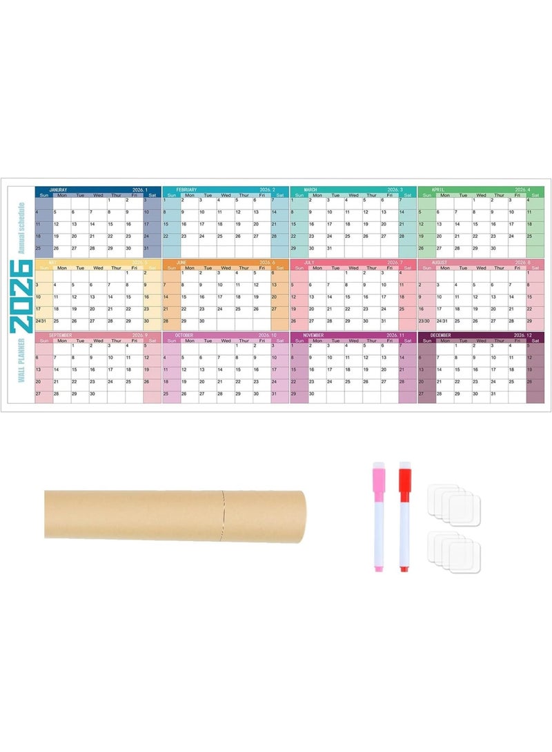 SYOSI تقويم حائط 2026، مخطط كبير قابل للمسح الجاف مع ورق سميك وتصميم واضح لجدول شهري للعائلة والطلاب ومكتب المنزل والمدرسة وتنظيم المكتبة 100x42 سم - Image 1