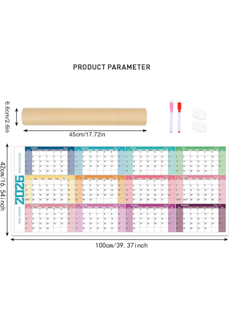 SYOSI تقويم حائط 2026، مخطط كبير قابل للمسح الجاف مع ورق سميك وتصميم واضح لجدول شهري للعائلة والطلاب ومكتب المنزل والمدرسة وتنظيم المكتبة 100x42 سم - Image 2