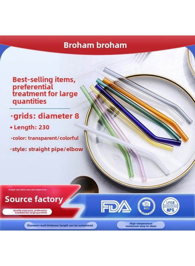 Borosilicate Glass Straw 8 * 230mm Color Complete Environmental Protection Straw Coffee Milk Tea Drink Factory Direct Sales-Color:Amber Elbow-Specifications:8*230mm  - Image 1