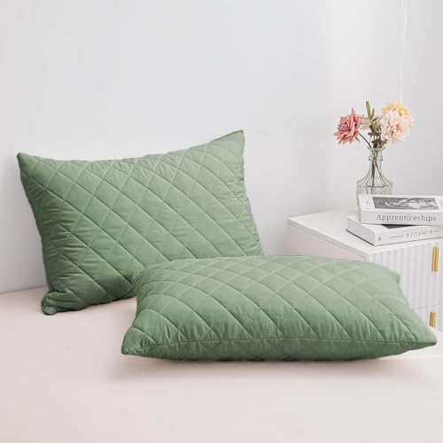 LINENWALAS 100% Bamboo Quilted Solid Pillow Cover - Set of 2, Ultra-Soft, Cooling & Breathable,Skin & Hair Friendly,Hidden Zipper Closure,Sweat-Absorbent, Hypoallergenic (18x28 Inches, Avocado Green) - Image 5