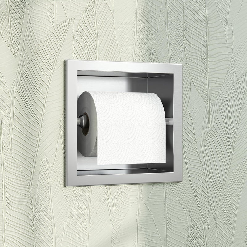 Qeke Toilet Paper Holder, SUS 304 Stainless Steel Recessed Toilet Paper Holder Built-in, in Wall Toilet Paper Wall Holder for Bathroom, Brushed Nickel - Image 1