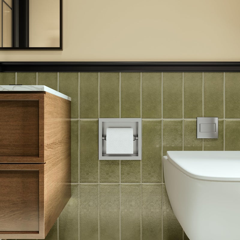 Qeke Toilet Paper Holder, SUS 304 Stainless Steel Recessed Toilet Paper Holder Built-in, in Wall Toilet Paper Wall Holder for Bathroom, Brushed Nickel - Image 3