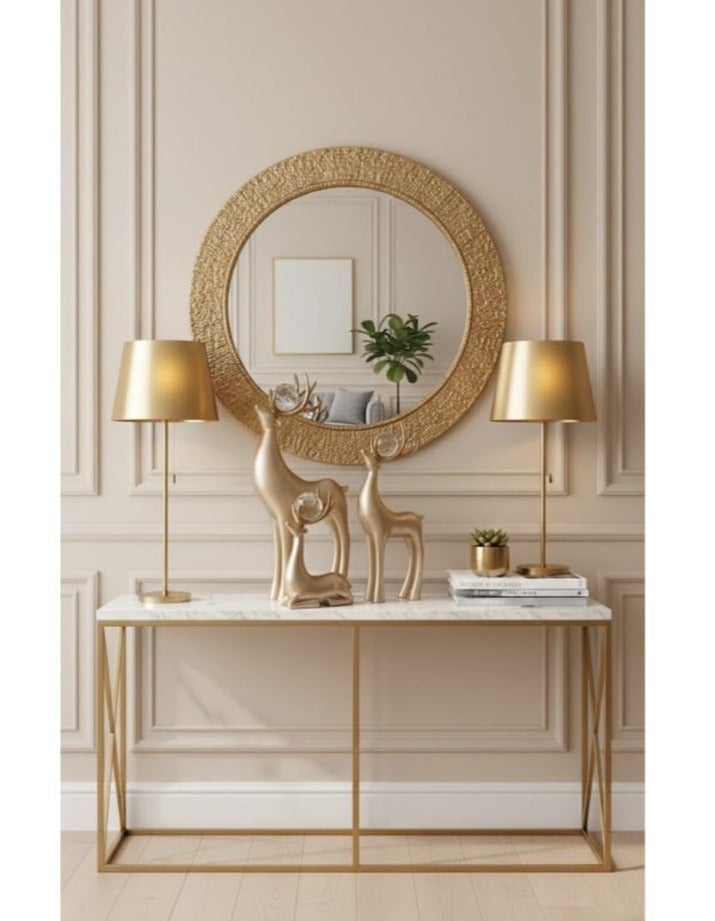 3 Piece Deluxe Champagne Porcelain Deer Statue Decor Set with Gold Antlers and Crystals, Contemporary Style for Home Office - Image 3
