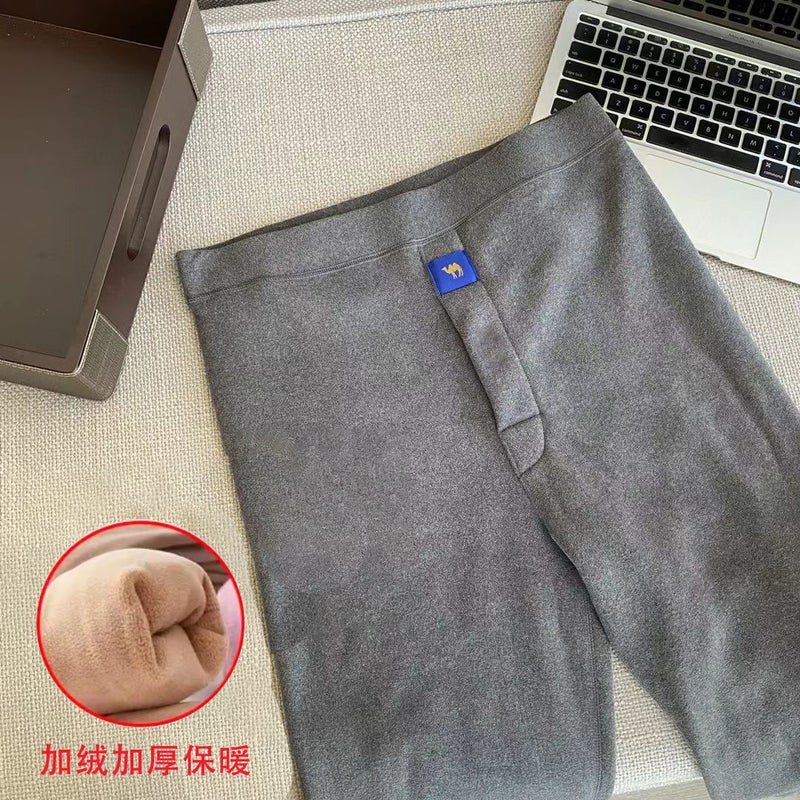 German velvet warm pants womens winter integrated autumn and winter padded bottoms plus size fleece-lined cold-proof seamless lamb velvet autumn pants Navy blue [men's style plus velvet and thickening] 