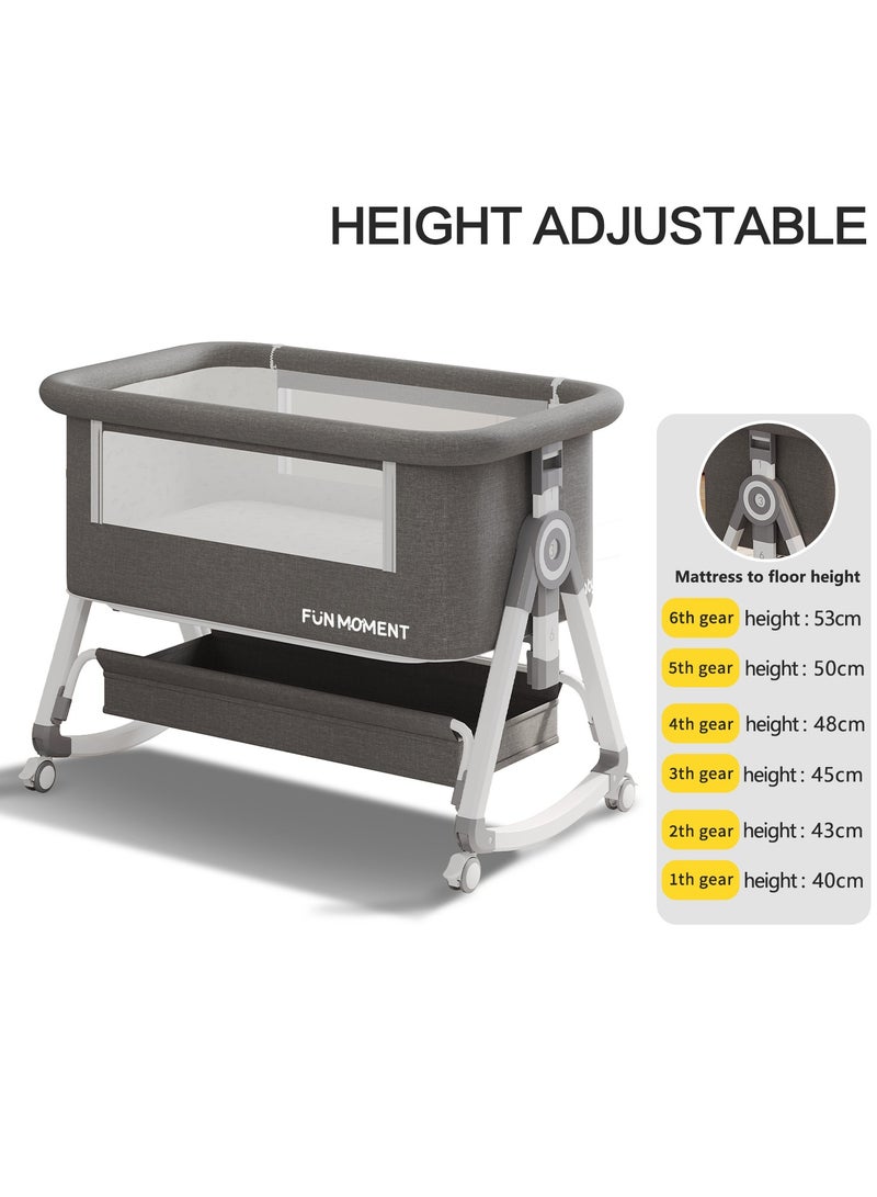 FUN MOMENT Adjustable Height Foldable Bedside Crib with Large Storage Basket and Detachable Mosquito Net - Image 2
