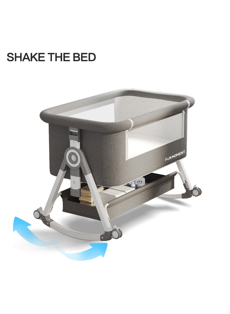 FUN MOMENT Adjustable Height Foldable Bedside Crib with Large Storage Basket and Detachable Mosquito Net - Image 3