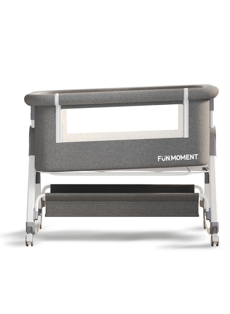 FUN MOMENT Adjustable Height Foldable Bedside Crib with Large Storage Basket and Detachable Mosquito Net - Image 4