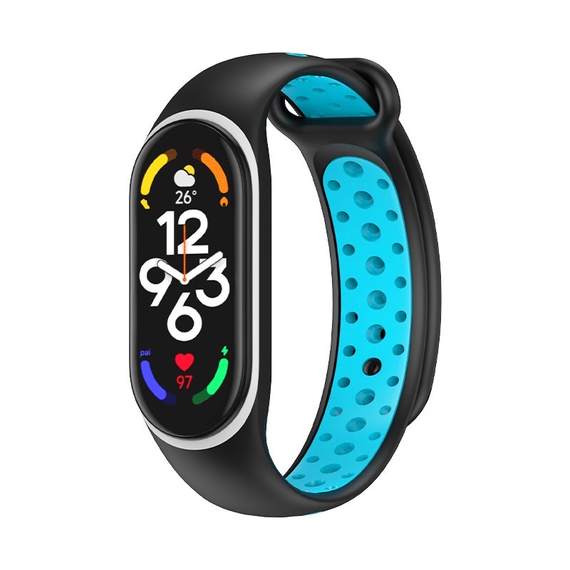 erorex For Xiaomi Mi Band 7 Two-Color Silicone Watch Band(White Border + Black+Blue) - Image 1