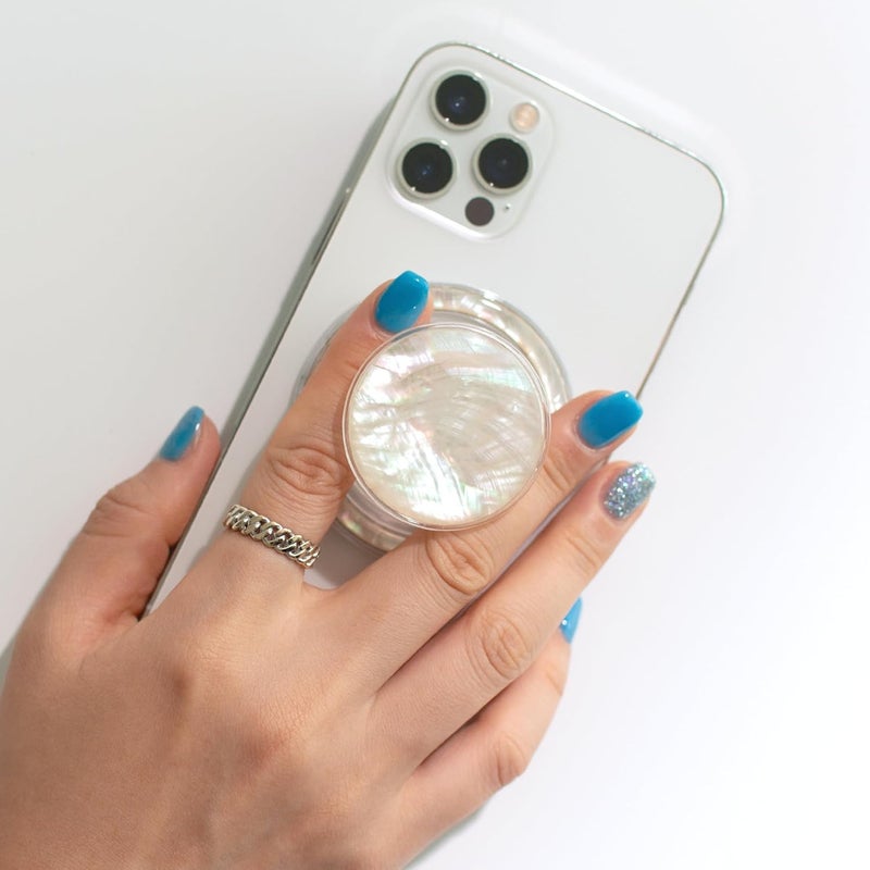 Azonee Magnetic Collapsible Phone Grip Stand Holder, Cute Natural Seashell Design, for Magsafe, Mother of Pearl Round Shape for Smartphone and Tablet Accessories (Creme) - Image 2