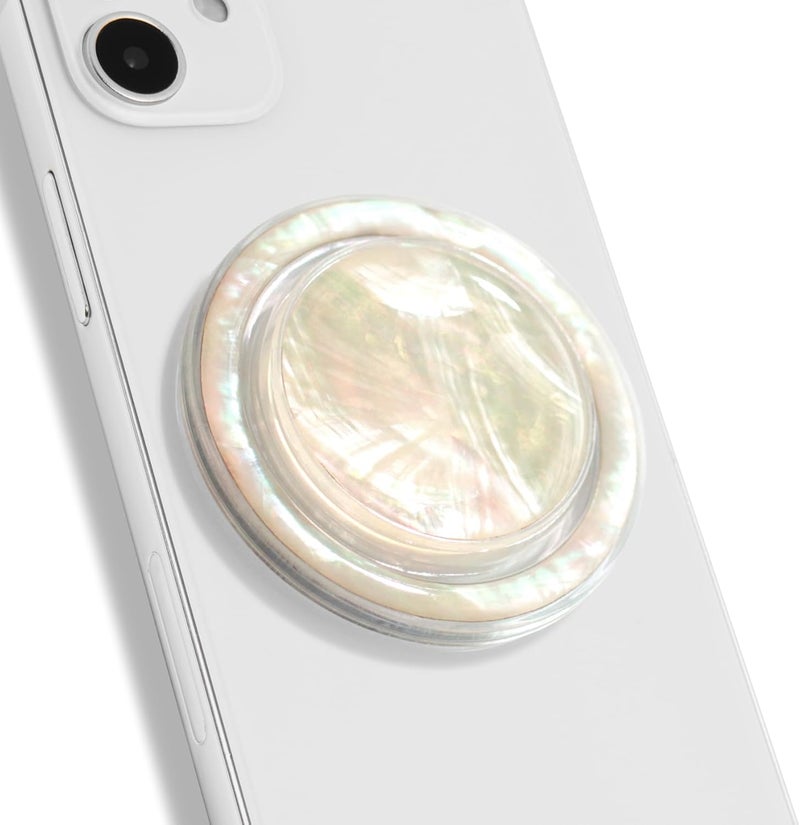 Azonee Magnetic Collapsible Phone Grip Stand Holder, Cute Natural Seashell Design, for Magsafe, Mother of Pearl Round Shape for Smartphone and Tablet Accessories (Creme) - Image 1