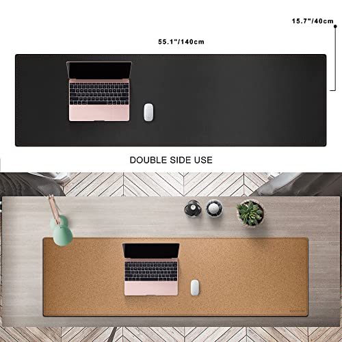MAIDERN 55 x 157 Cork Leather Desk Mat XXL Dual Sided Desk Pad Protector for Gaming Home Office Black - Image 3