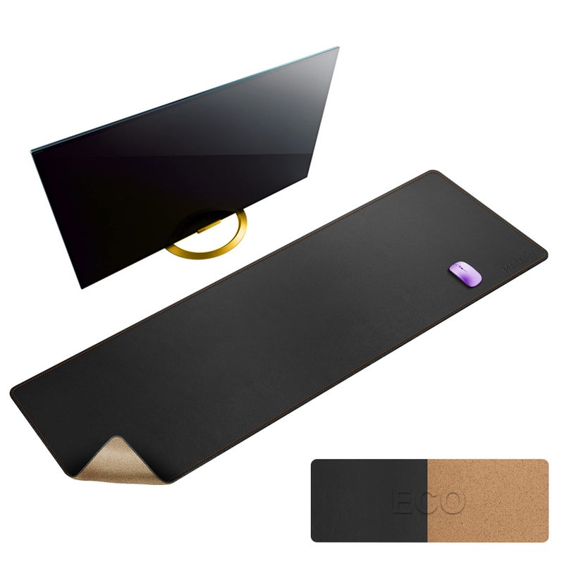 MAIDERN 55 x 157 Cork Leather Desk Mat XXL Dual Sided Desk Pad Protector for Gaming Home Office Black - Image 2