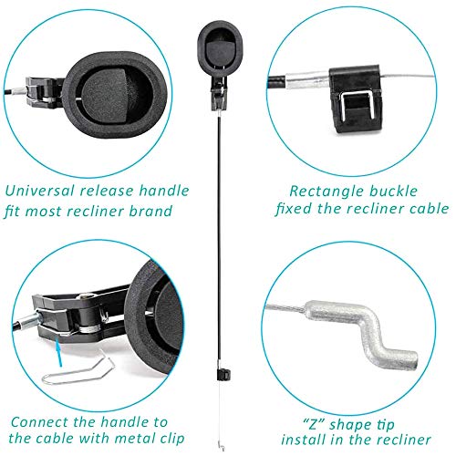 ttmagic Sofa Chair Recliner Release Pull Handle 3" by 3.5" Replacement Parts with Cable, Fits Ashley Lazy Boy and Most Recliner Brands Couch Sofa Chair Furniture, Exposed Cable Length 4.9" - Image 4