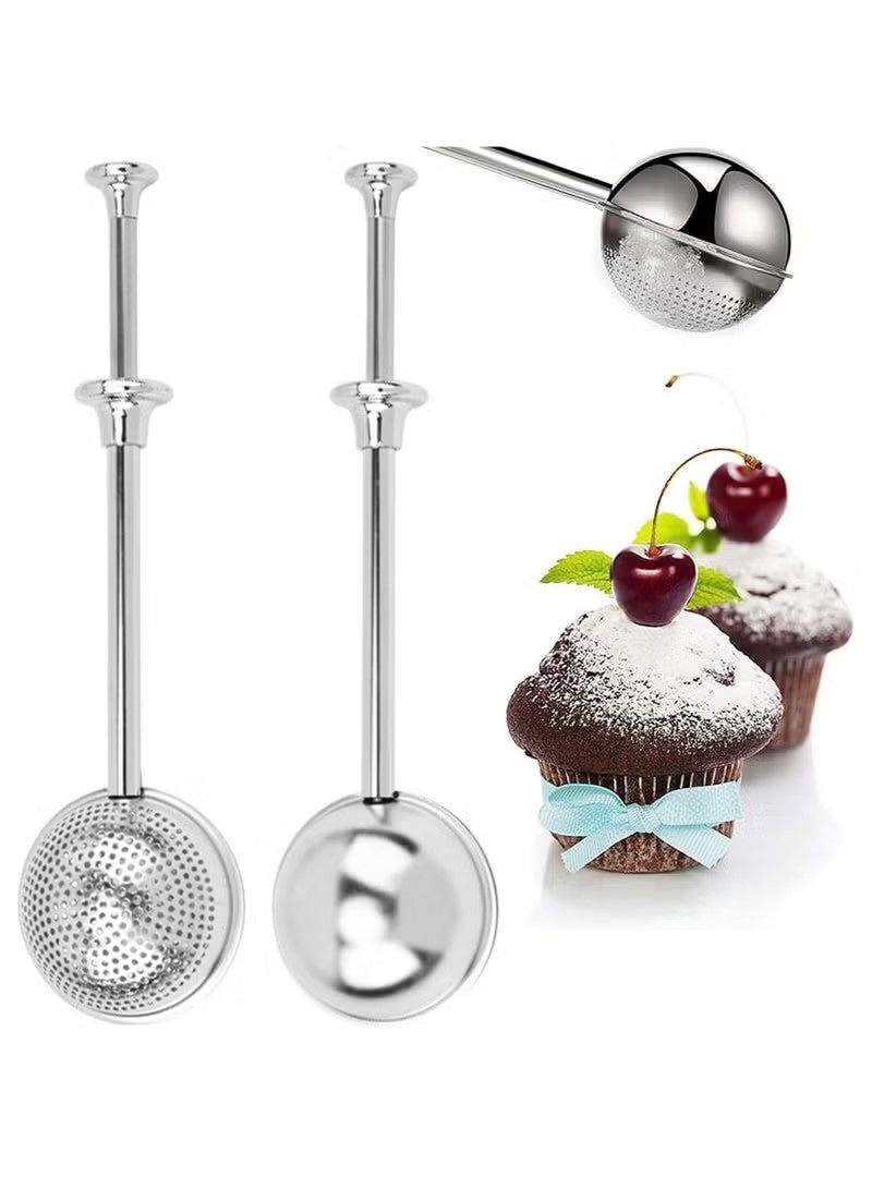 2-piece flour sieve set, loose tea strainer, flour sieve, tea strainer, stainless steel dual-function flour sieve, powder and sugar sieve, suitable for baking and tea brewing (1 full-hole sieve + 1 half-hole sieve). - Image 1