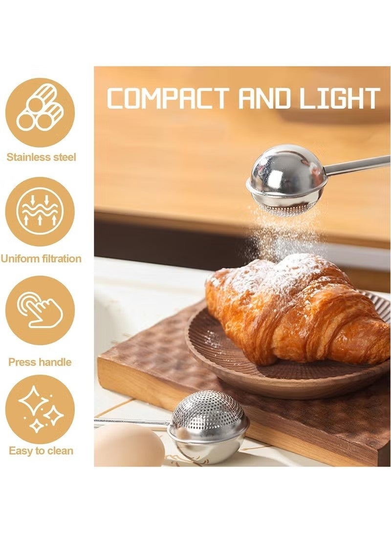2-piece flour sieve set, loose tea strainer, flour sieve, tea strainer, stainless steel dual-function flour sieve, powder and sugar sieve, suitable for baking and tea brewing (1 full-hole sieve + 1 half-hole sieve). - Image 2
