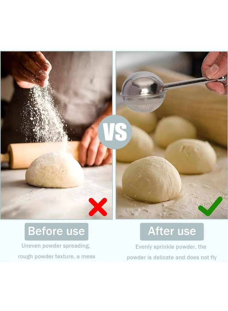 2-piece flour sieve set, loose tea strainer, flour sieve, tea strainer, stainless steel dual-function flour sieve, powder and sugar sieve, suitable for baking and tea brewing (1 full-hole sieve + 1 half-hole sieve). - Image 4