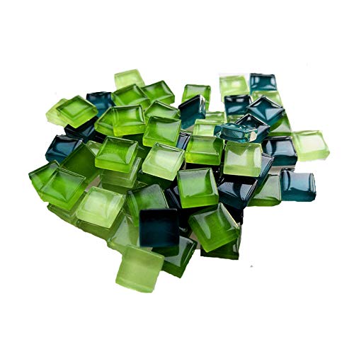 FAIRUO 100 Pieces Bulk Mosaic Tiles Assorted Color Opaque Mosaic Glass Crafts Supplies for DIY Picture Coaster Home Mosaic Decoration(1x1cm,Green Series) - Image 1