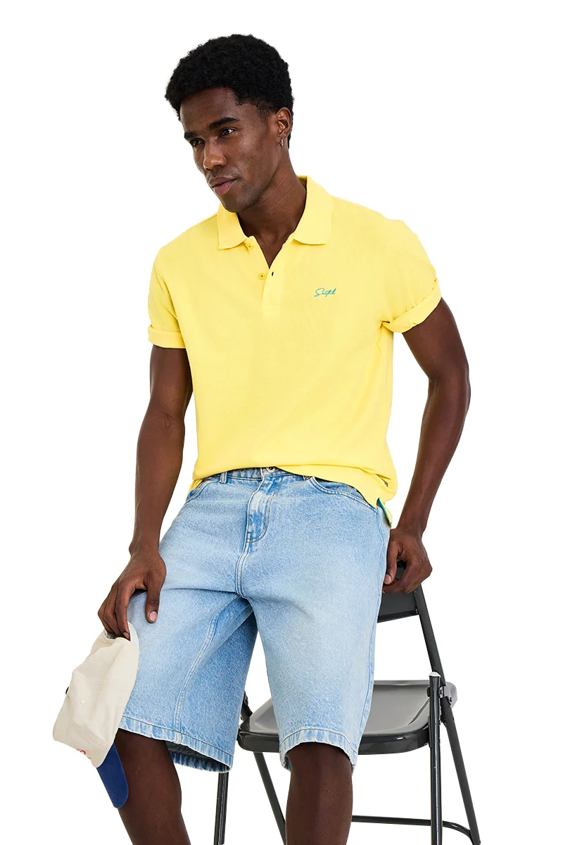 SNITCH Yellow Solid Half Sleeve Regular Fit Casual T-Shirt