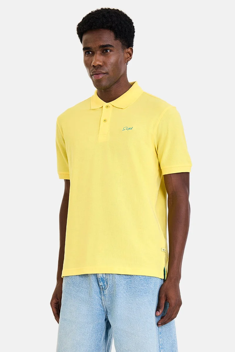 SNITCH Yellow Solid Half Sleeve Regular Fit Casual T-Shirt