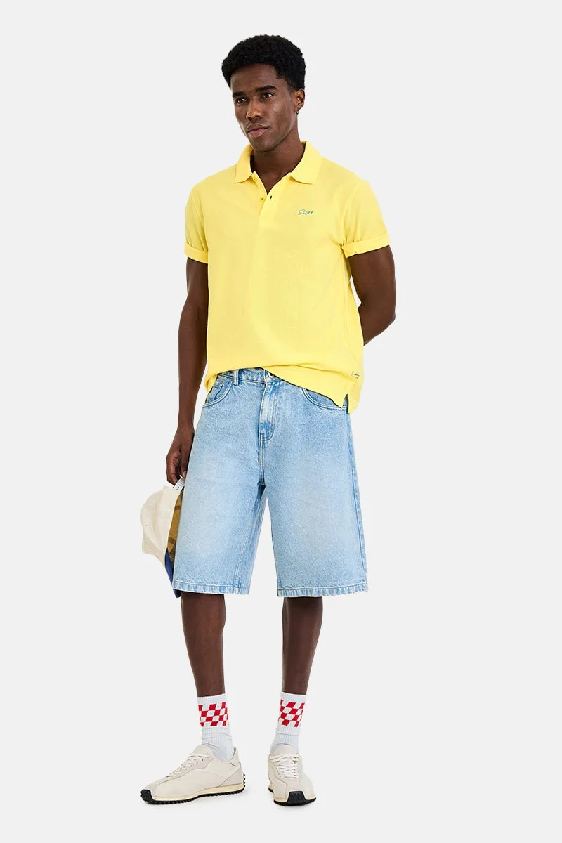 SNITCH Yellow Solid Half Sleeve Regular Fit Casual T-Shirt