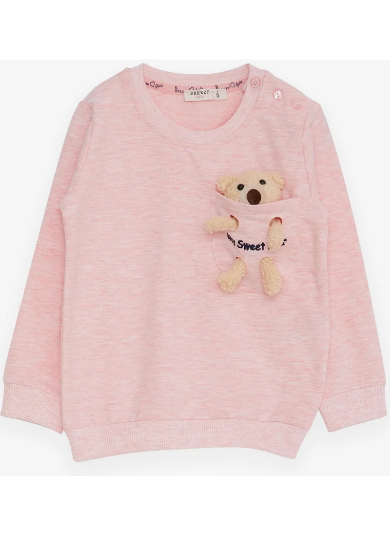 Breeze Girl's Sweatshirt with Teddy Bear Accessory, Age 1.5-5, Salmon Melange