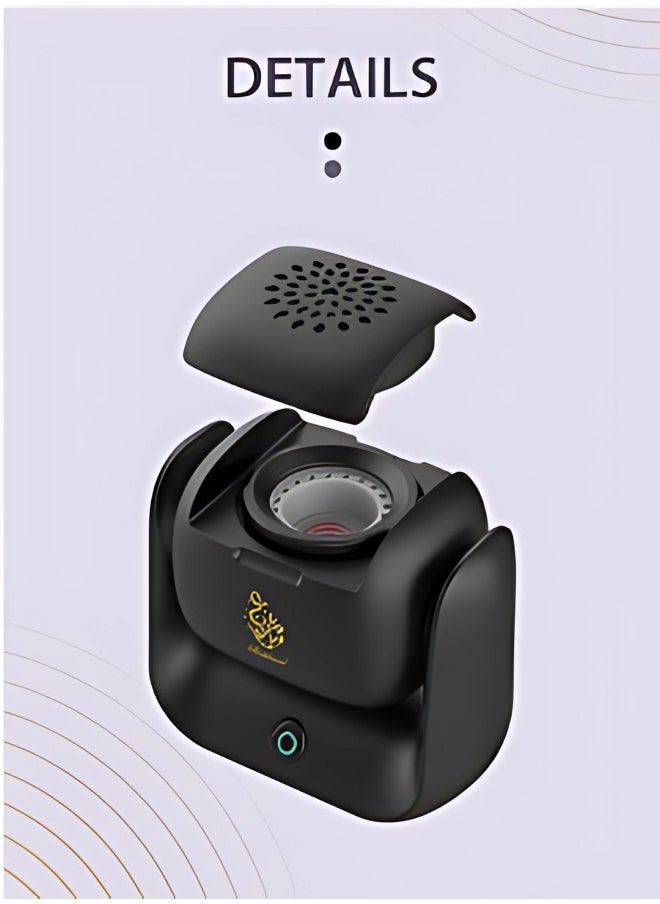 Bukhoon موقد بخور كهربائي دوار حديث – بطارية قابلة للشحن بسعة 1500 مللي أمبير، شحن سريع من نوع C، حرارة عالية 700 درجة مئوية، حرق سريع خلال دقيقتين، دوران قابل للتعديل بزاوية 90 درجة، مؤشر LED – موقد بخور محمول للاستخدام في المنزل، المكتب، السيارة، السفر، نشر الروائح الإسلامية والعربية - Image 4