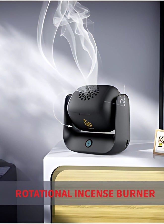 Bukhoon موقد بخور كهربائي دوار حديث – بطارية قابلة للشحن بسعة 1500 مللي أمبير، شحن سريع من نوع C، حرارة عالية 700 درجة مئوية، حرق سريع خلال دقيقتين، دوران قابل للتعديل بزاوية 90 درجة، مؤشر LED – موقد بخور محمول للاستخدام في المنزل، المكتب، السيارة، السفر، نشر الروائح الإسلامية والعربية - Image 3